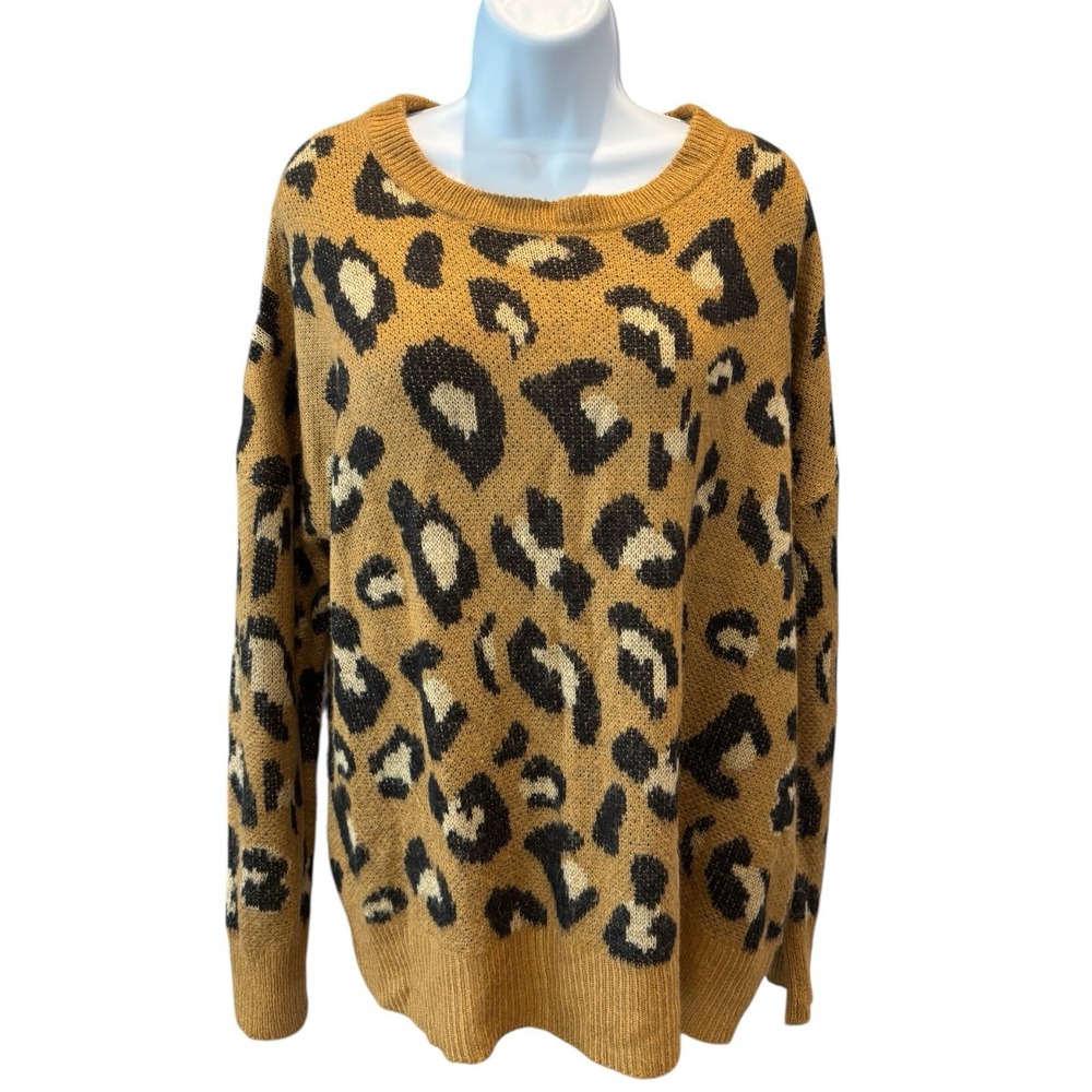 Thyme + Honey Leopard Print Sweater Mustard‎ Black Brown Women's Medium